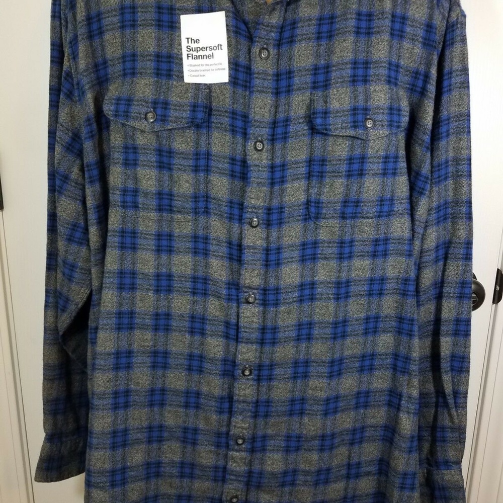 Gray and blue flannel long sleeve shirt (bundle only)